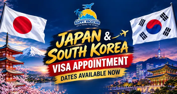 Japan & South Korea Visa Appointment Dates Available Now